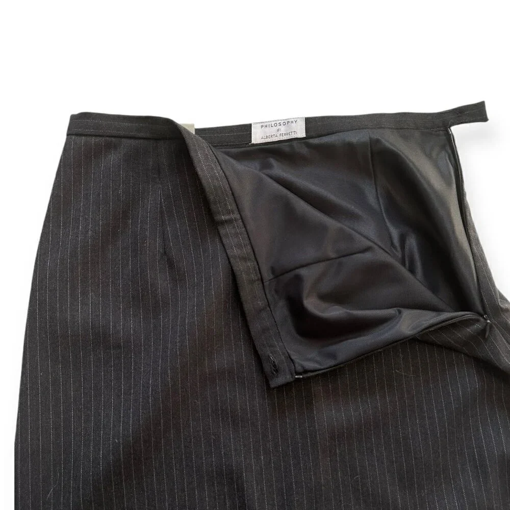 Philosophy‎ di Alberta Ferretti Maxi Pin Stripe Wool Skirt, Size US8